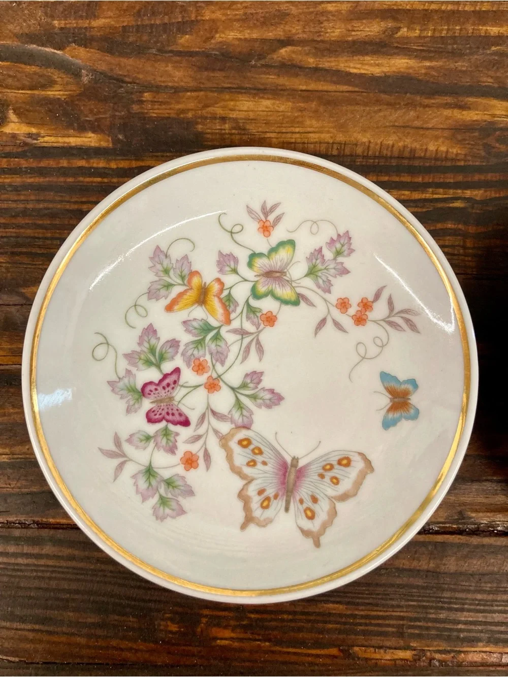 2 Vintage Avon Porcelain Mini Plates 22k Gold Trim 1979 Floral Butterflies 4.25" - Picture 7 of 13